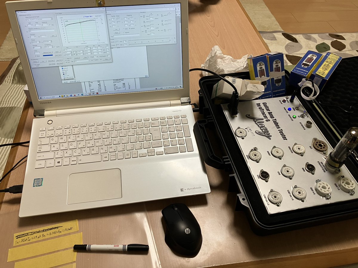 SzkMarcy's tweet image. 今日も真空管測定。
パワー感は簡易テストではなくカーブ特製から、プレート抵抗やgmを測定するので時間がかかる。
ヤフオクで偶然ゲットしたテレフンケンは元気に生きてそうでよかった。
#真空管試験
#gm測定
#el34