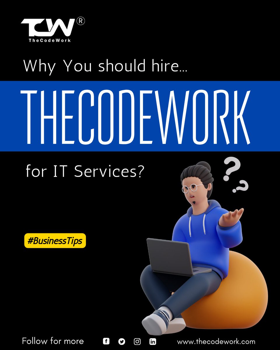 thecodework's tweet image. Why You should hire @thecodework for IT services?
🧵Continue to Read...
#businesstips #thecodework #itservices #techintegration #technology