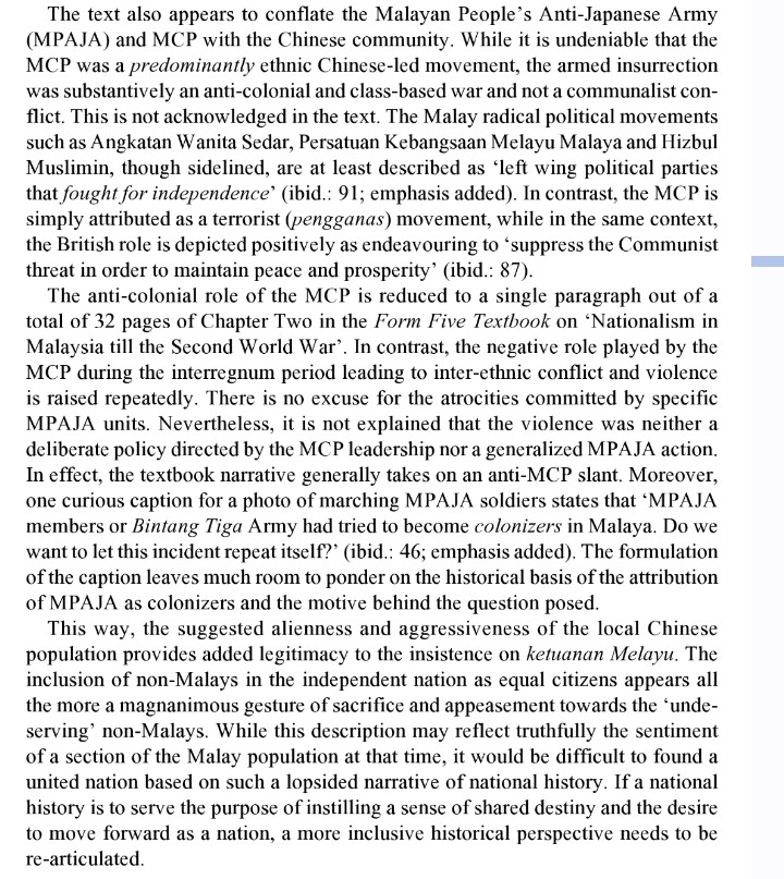 The conflation of the Chinese community with the MPAJA and MCP in school textbooks is similarly intentional, and has largely framed how the Chinese are viewed