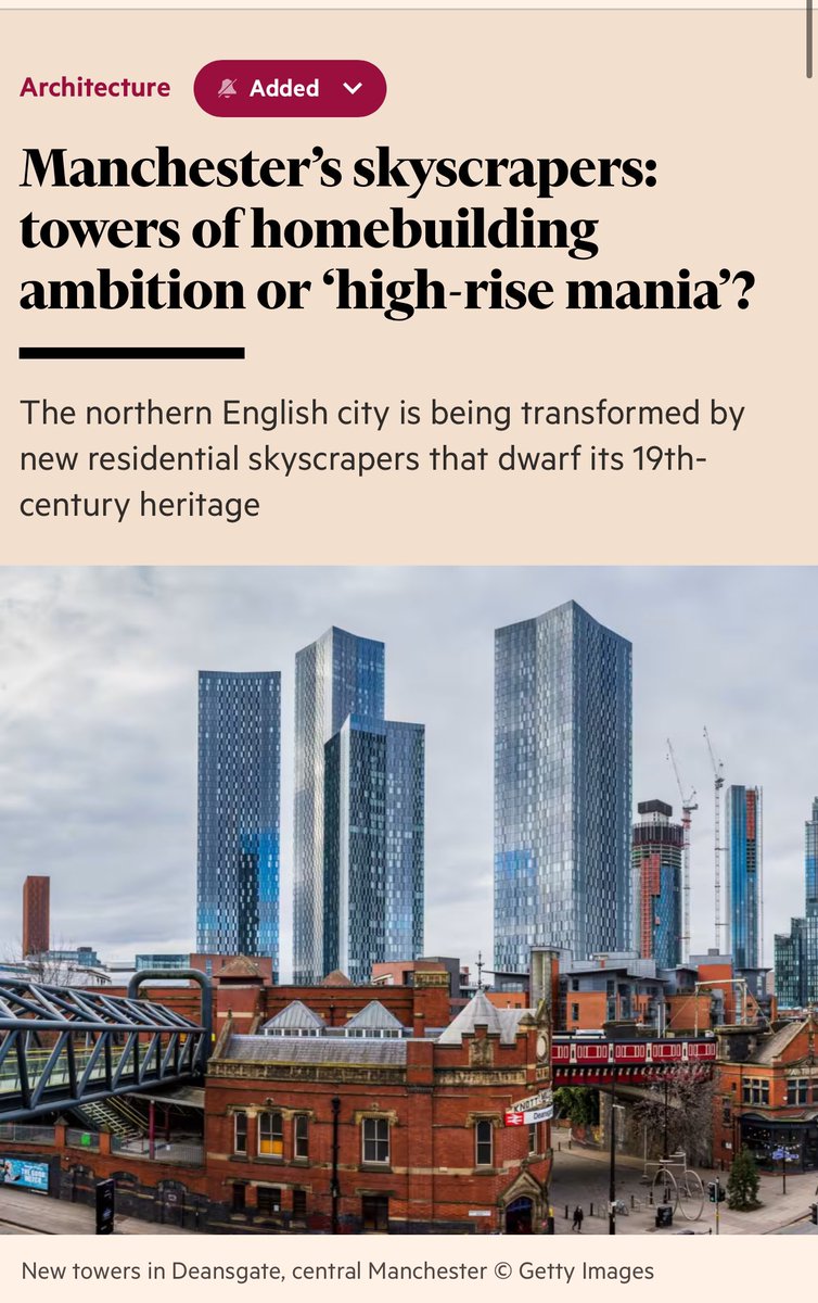 ‘Manchester’s skyscrapers are being designed for people to live in. As a result, its city centre is on course to become home to 100,000 residents by 2025… there were fewer than 500 people living there just 25 years ago’
ft.com/content/2f158e… (£)
