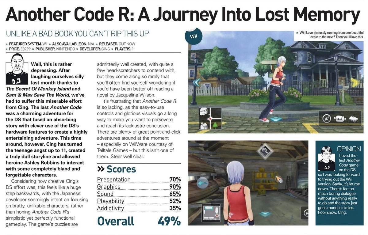 bowloflentils's tweet photo. The latest episode of Insert Credit reminded me of some of the weirdly hostile reviews Another Code R received in the late aughts. Journey into Lost Memories is one of my favorite Wii games so I was pretty shocked when I later discovered it was so poorly reviewed by some outlets. https://t.co/m46RTc2kJT
