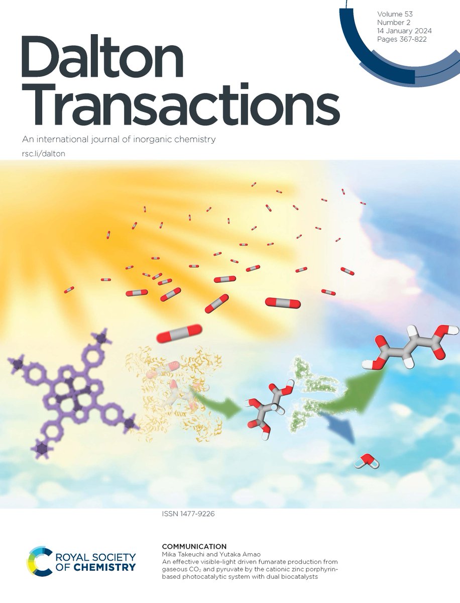 🔓On the front cover of this week's issue is #OpenAccess work from Yutaka Amao & co on light driven fumarate production from gaseous CO2 and pyruvate using a cationic Zn porphyrin-based photocatalytic system with dual biocatalysts👇👀 pubs.rsc.org/en/content/art… 📍 @OsakaMetUniv