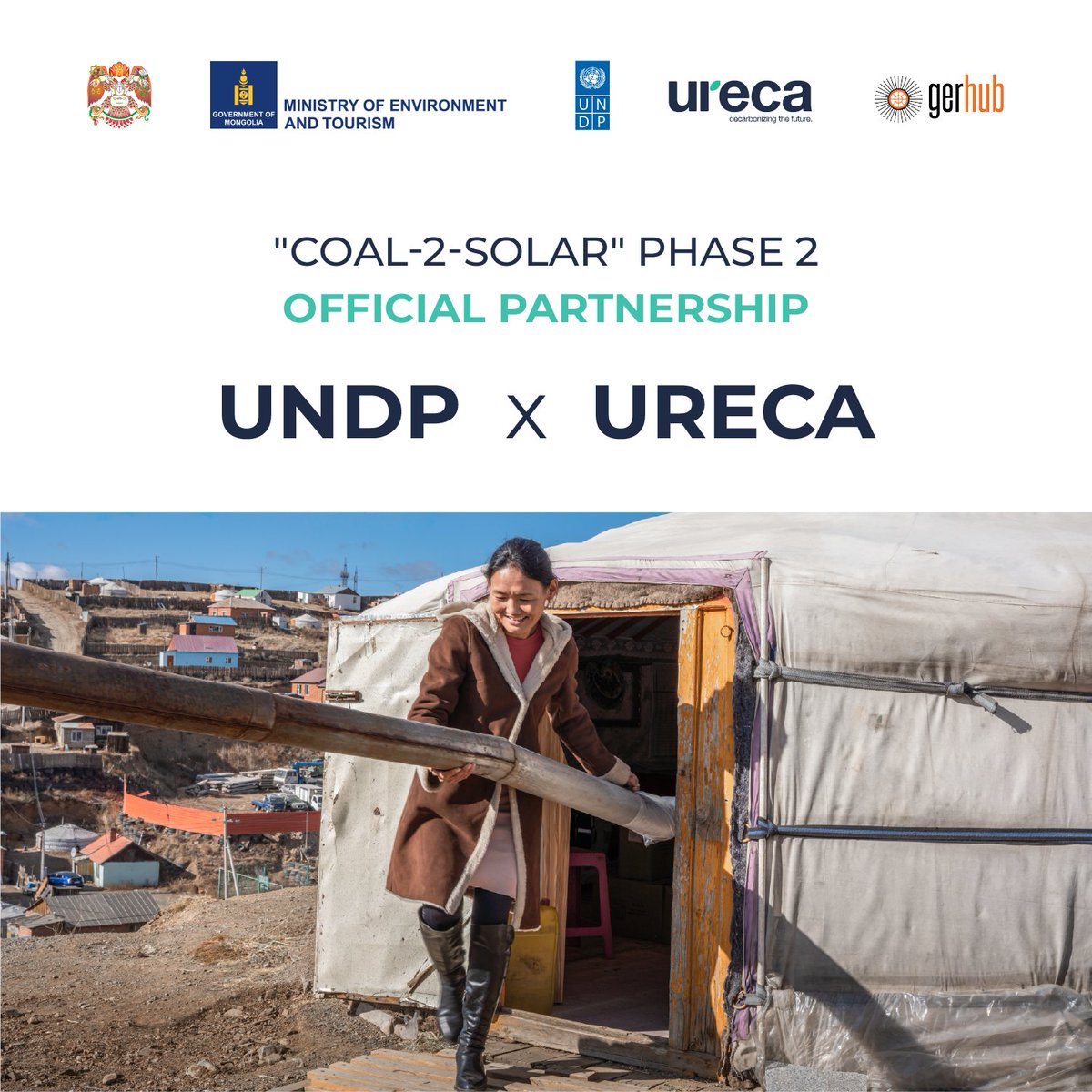 🌞 Exciting News from URECA! 🌞 We’re excited to announce that we're partnering with UNDP to expand our ‘Coal-to-Solar’ initiative in Ulaanbaatar’s Ger districts. We're bringing clean energy to 100 more women-led families! #URECA #CoalToSolar #CleanEnergy