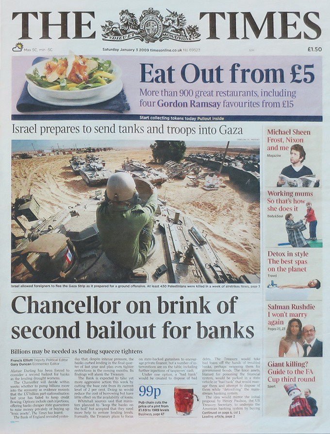 theBlockunity's tweet photo. Happy #Genesis day!

3 Jan 2009 block 0 was mined by #satoshi_nakamoto with a massage of the Time news title!

Chancellor on brink of second bailout for banks.

#btc https://t.co/FNHbmwHHOe
