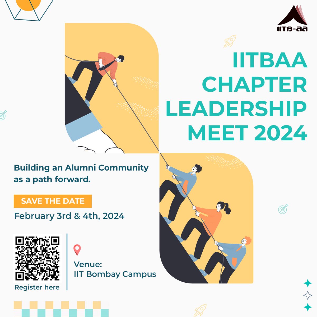 IITBAA_Official's tweet photo. Exciting News!

The IITBAA Chapter Leadership Meet 2024 is set for Feb 3-4 in Mumbai for Chapter Executive Committee members!

Register here: https://t.co/KIsQ5CJ0iL

#IITBAA #IITBAALeadershipMeet #AlumniConnection #Mumbai2024 https://t.co/Q5QtGGTzPV