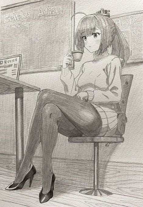 異国のカフェで寛ぐ秋月さんです。
#艦これ #秋月 