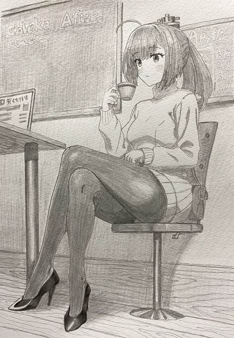 異国のカフェで寛ぐ秋月さんです。
#艦これ #秋月 