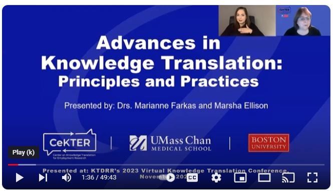 At @KTDRR_Center's recent conference, we presented 'Advances in #KnowledgeTranslation - Principles & Practices' & discussed findings from a recent study on knowledge #dissemination approaches for providers of #EmploymentServices. buff.ly/48cfIiA #NIDILRR