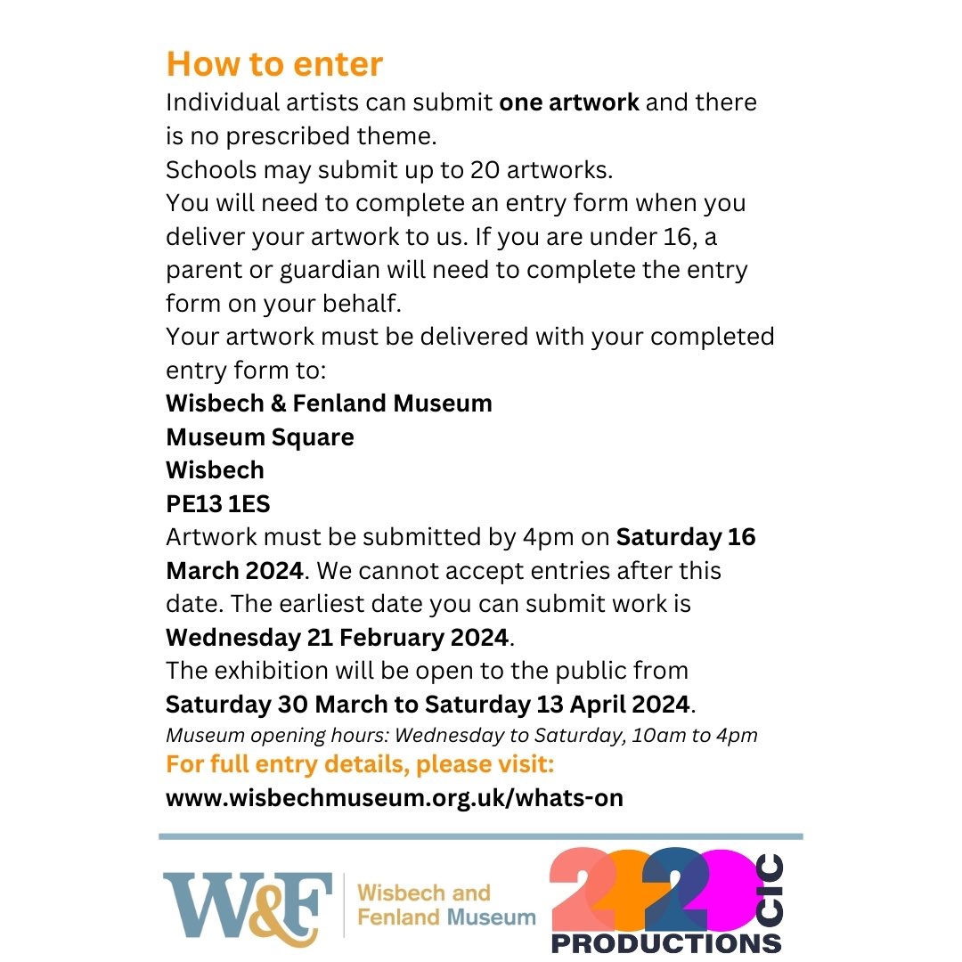 Get creative this year and take part in the 2024 Young Arts Open with @wisbechmuseum Sponsored by @20TwentyProduct