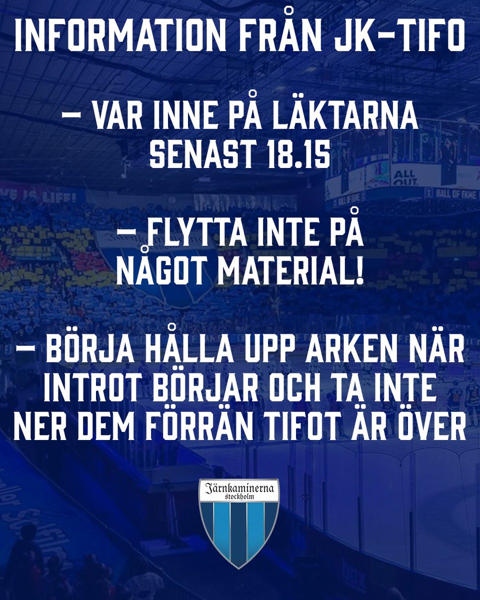 jarnkaminerna's tweet photo. Ikväll är det dags för det tredje stora tifoarrangemanget på en vecka! Var inne på läktarna i god tid och följ och sprid instruktionerna från tifogruppen! https://t.co/WGuoOU1ZYp