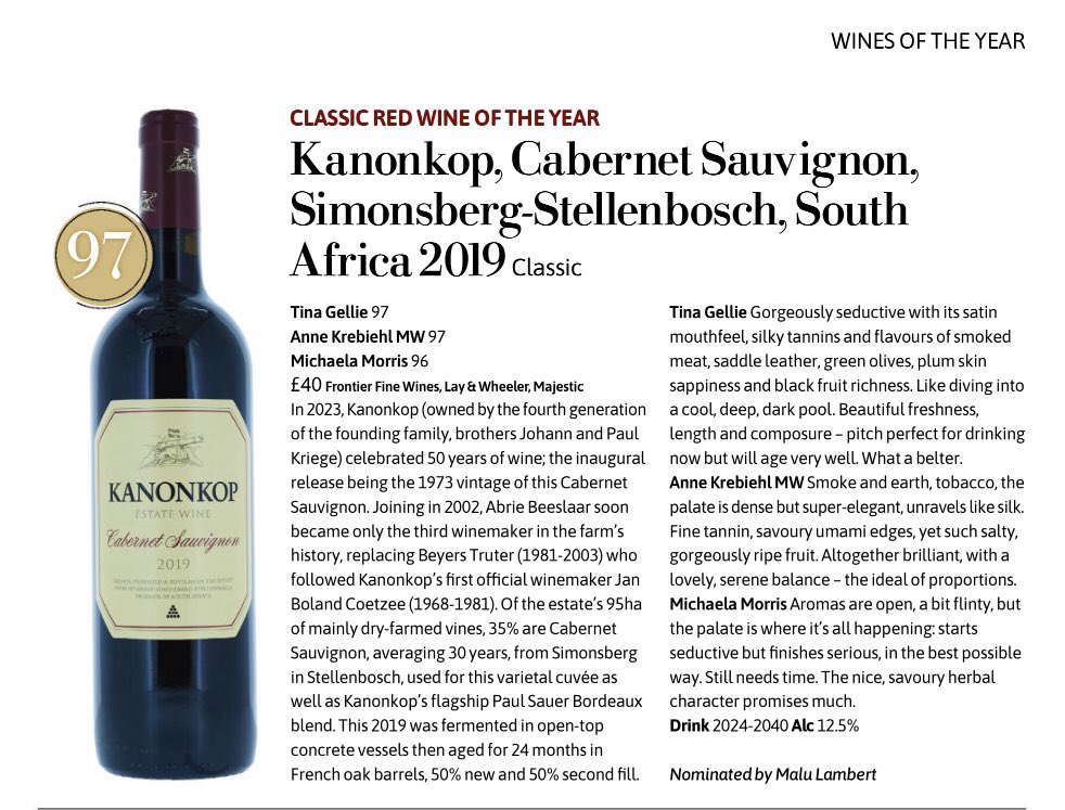 Derek Prout-Jones🇿🇦🦅🍷☕️🪂🤿🙏🏻 (@dpj1963) on Twitter photo Well done to <a href="/KanonkopEstate/">Kanonkop Wine Estate</a> for being awarded the “Classic Red Wine of the Year” by <a href="/Decanter/">Decanter</a> magazine with a whopping 97 points. Those of us who have tasted it will/should fully agree. 🇿🇦🍷👏🏻
And kudos to <a href="/MaluLambert/">Malu Lambert</a> for nominating it 🫡 Well done to <a href="/KanonkopEstate/">Kanonkop Wine Estate</a> for being awarded the “Classic Red Wine of the Year” by <a href="/Decanter/">Decanter</a> magazine with a whopping 97 points. Those of us who have tasted it will/should fully agree. 🇿🇦🍷👏🏻
And kudos to <a href="/MaluLambert/">Malu Lambert</a> for nominating it 🫡