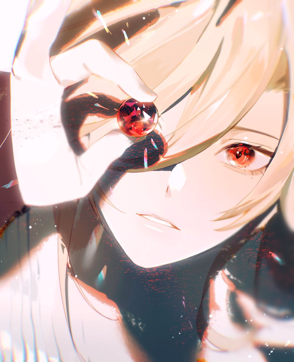 kaveh (genshin impact) red eyes solo gem male focus looking at viewer 1boy blonde hair  illustration images