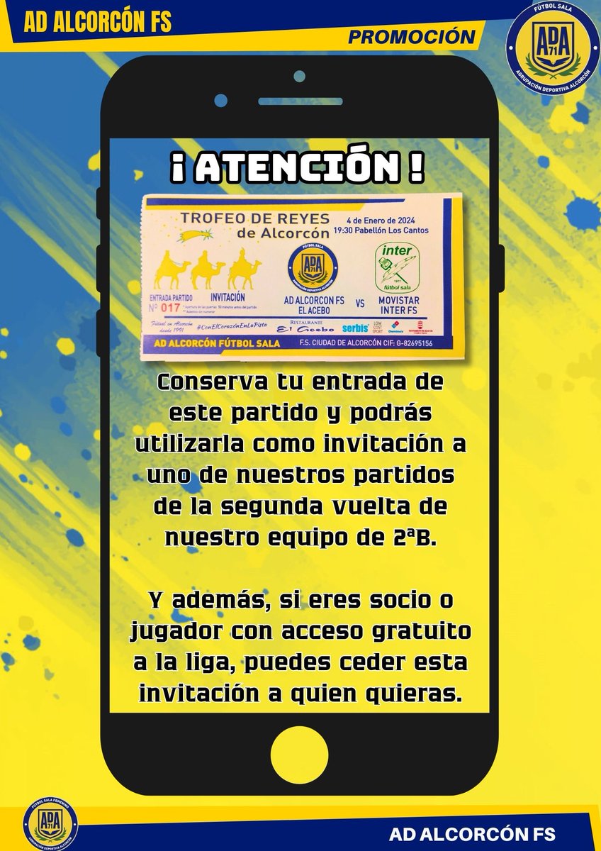 ADAlcorconFS's tweet photo. ¿Tienes ya tu entrada para el
"I Trofeo de REYES"?

Ahora, además de poder ver el partido
#ADAFS @acebo_el
🆚
@InterMovistar,
podrás beneficiarte de esta promocion:

➕INFO ⬇️ https://t.co/wHpdmxVQWm