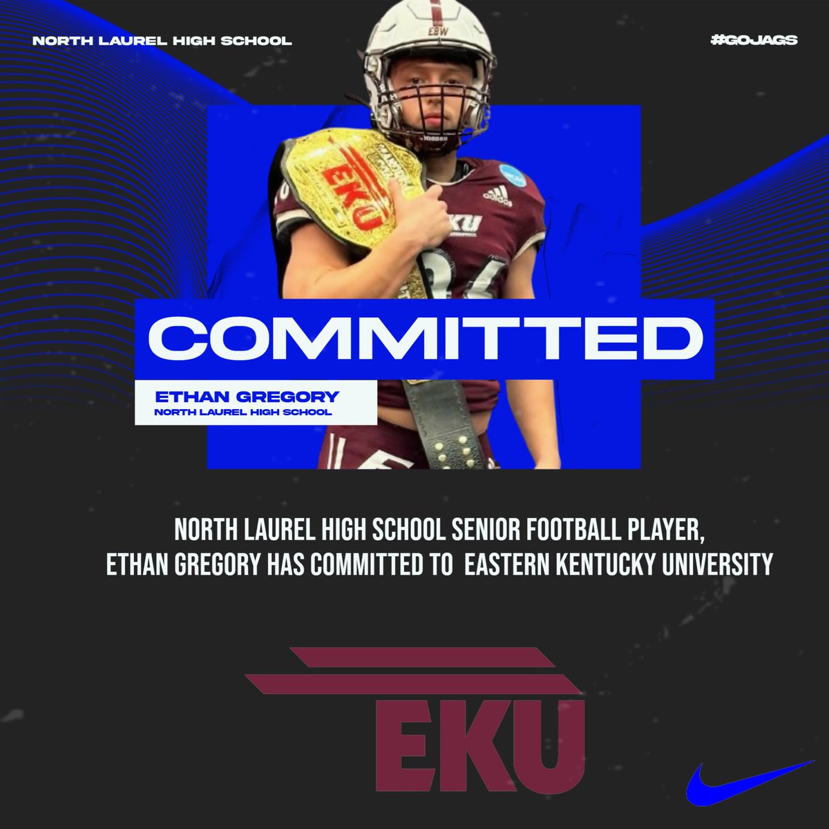 Congratulations to Ethan Gregory on his decision to to continue his football career at EKU!!!