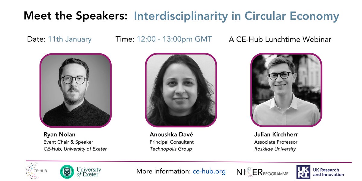 Happy New Year to all our followers! 🎇🎉 We hope everyone has enjoyed a break over the festive period. We're kicking off 2024 with our first lunchtime webinar on 11th Jan - Interdisciplinarity in Circular Economy. Register on Eventbrite now: lnkd.in/e3wUKgaB