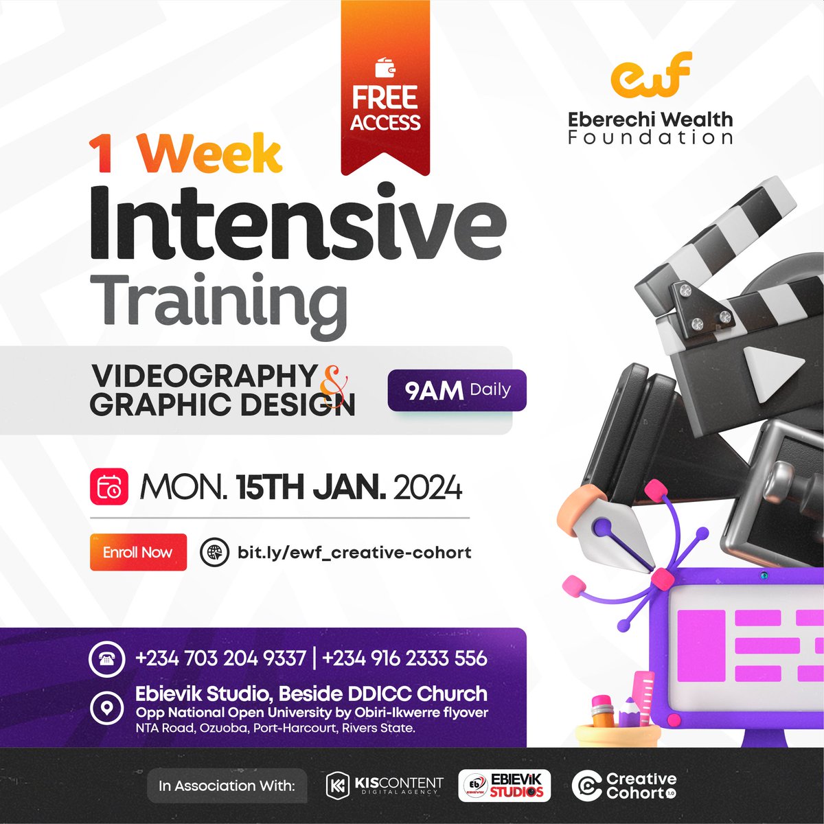 kiscontent's tweet photo. In association with Eberechi Wealth Foundation we are proud to present a 1-week intensive training program in videography and graphic design. 

Enrol now and kickstart your creative career 👇

https://t.co/ZgKF5SYYmU https://t.co/QJAaOA9gdf