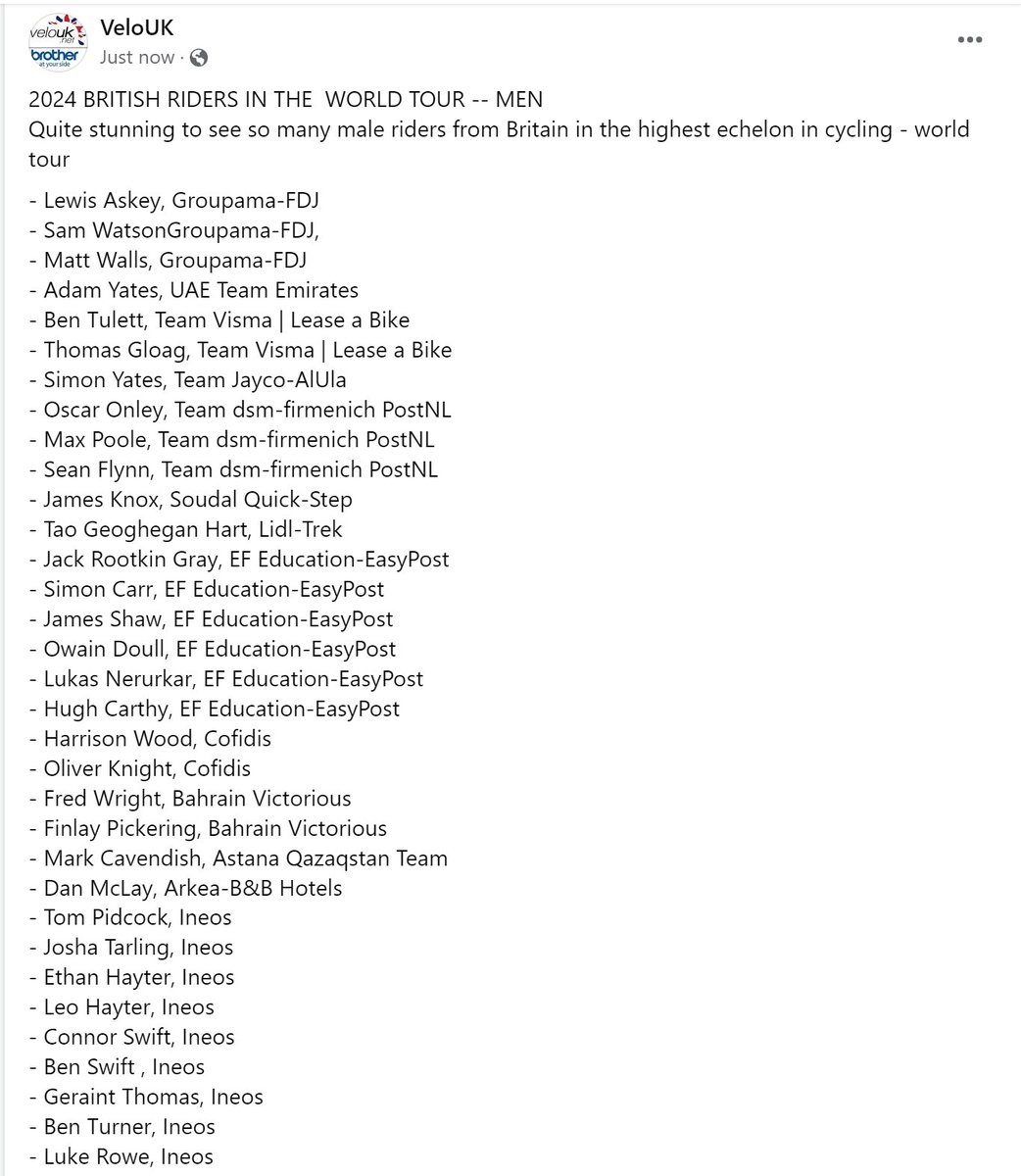 VeloUK's tweet image. 2024 BRITISH RIDERS IN THE  WORLD TOUR -- MEN
Quite stunning to see so many male riders from Britain in the highest echelon in cycling - world tour