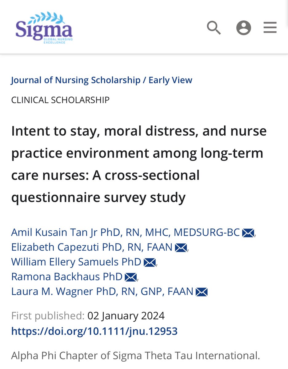 New year, new paper 📑
If you are interested in nurses‘ intent to stay, moral distress &amp; nurse practice environment among long-term care nurses (in US), have a look at our recent publication in the Journal of Nursing Scholarship.
#nursing #nurse #ouderenzorg #pflege #altenpflege