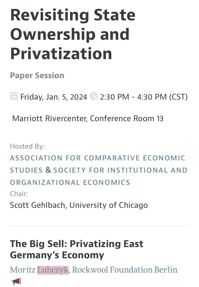 On my way to #ASSA2024!

If you’re around please join @sgehlbach @ralphdehaas and me for this @SIOEcon panel on state ownership and privatization 🤗

@RF_Berlin @GuidoFriebel