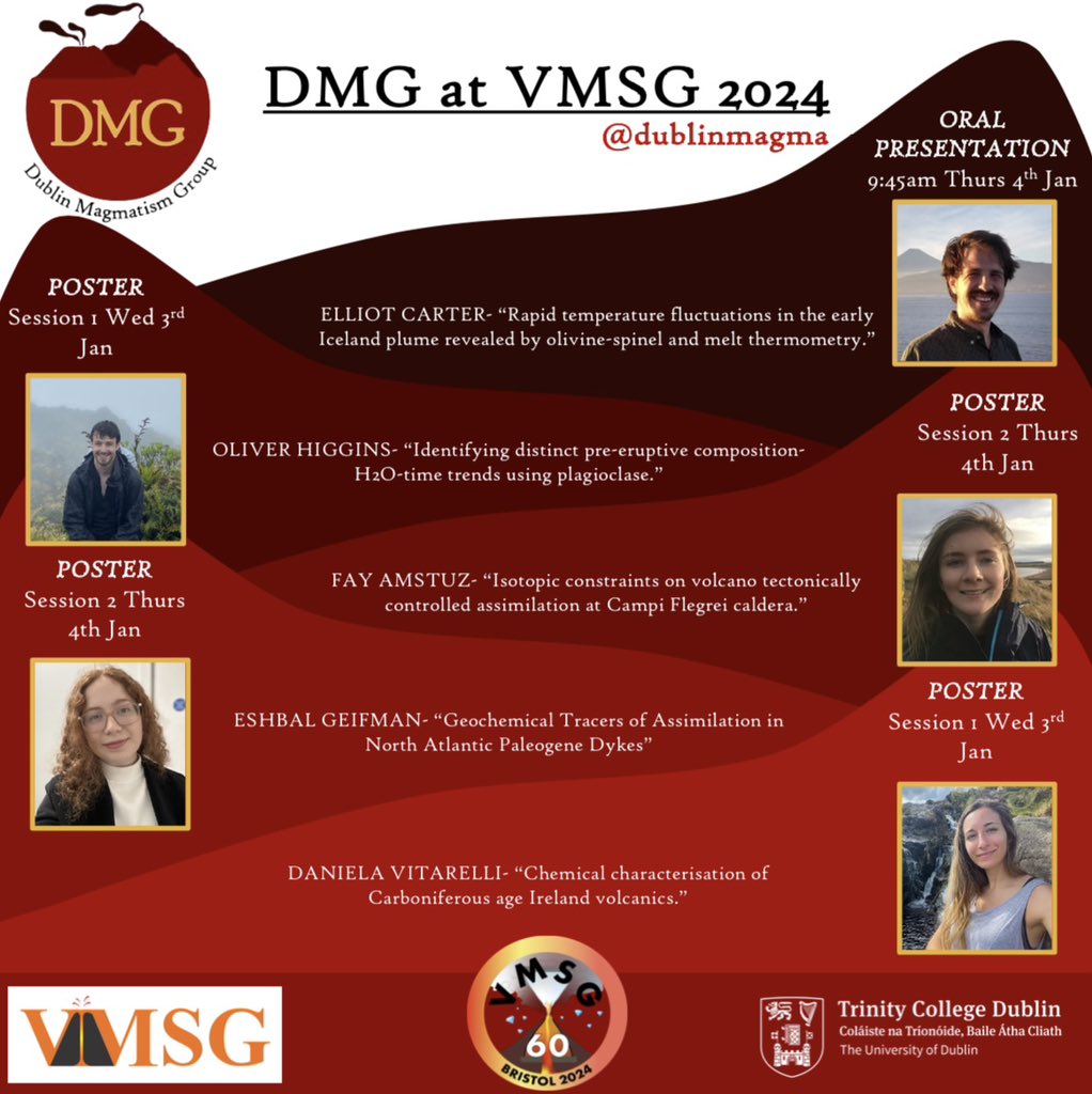 Dublin Magmatism Group is going to #VMSG2024 ! Look out for exciting volcanic talks and posters from our team - we’re looking forward to seeing all the new science 🌋 If you see us around come and say hi! @vmsg_uk