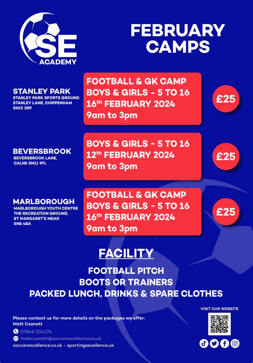 Half term camp bookings now open Great way for children to have fun, learn new skills, make friends. All sessions led by experienced qualified coaches Contact us to book in now