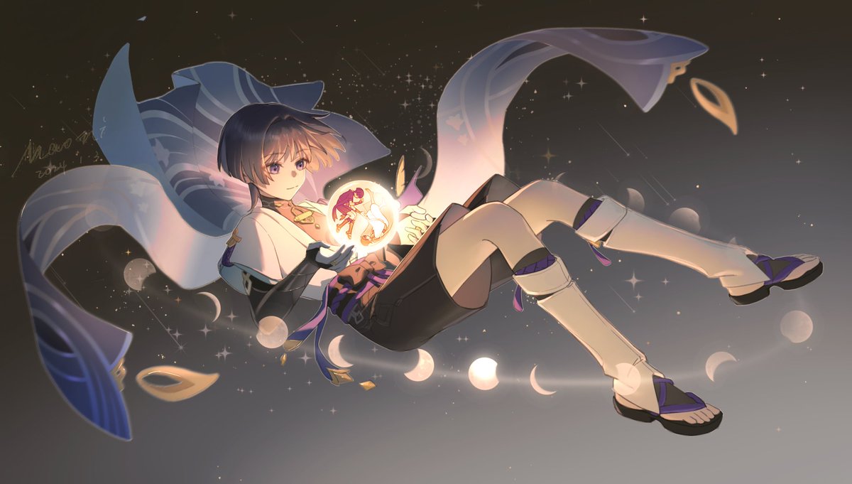 🌙揽月枕星河✨
你闪着光坠落，又依依不舍，所以生命啊，它璀璨如歌。生日快乐流浪者～

发现接力是明天发，于是又疯狂爆肝了一张在今天发，这个月为了这个生日可以说是几乎没睡过好觉，但是一切都是值得的，接下来就静待成品放送了～ #wanderer