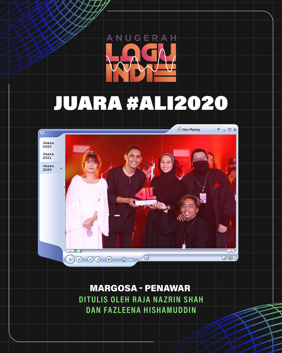 AnugerahIndie's tweet photo. Throwback juara-juara #ALI2020, #ALI2021 &amp; #ALI2022 🏆

Tahun ini #ALI2023 akan sekali lagi mengangkat dan memberi penghormatan kepada bakat indie terbaik Malaysia.. Agak-agak siapa pemenang? Adakah anda? 🤔

Of course semua orang berpeluang. Ayuh, hantar lagu anda sekarang! 😊💌 https://t.co/ND1slpblp6