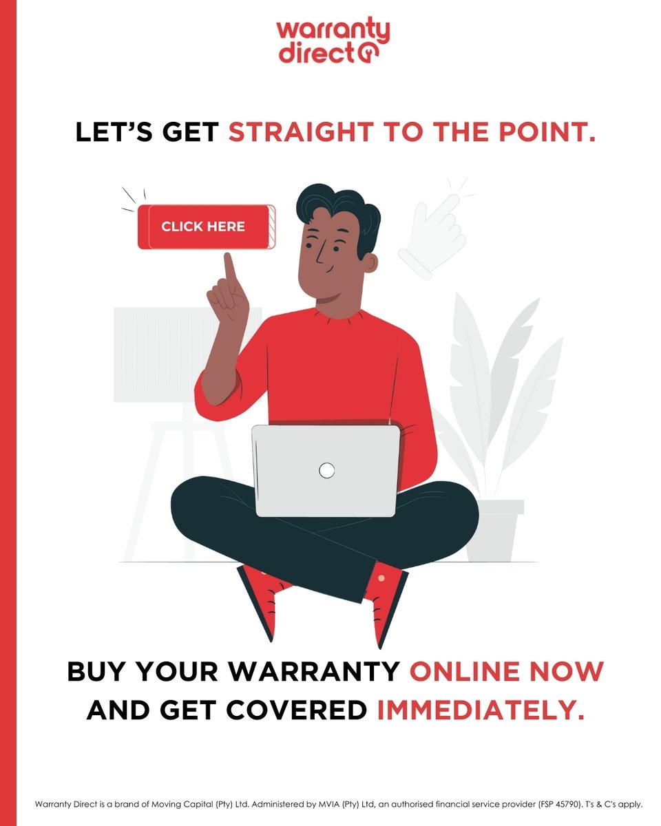 Let’s get straight to the point. Buy your warranty online now and get covered immediately. Warranty Direct, as simple as it gets.

#WarrenYourWarrantyWizard #WarrantyDirect

Learn more: warrantydirect.co.za