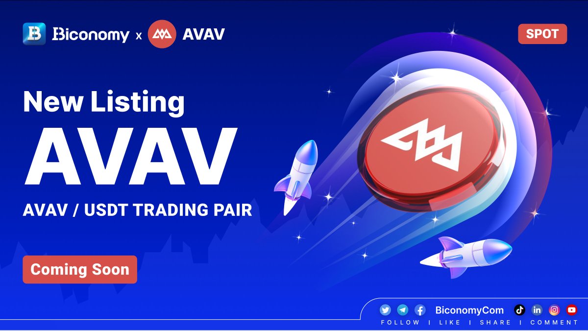 BiconomyCom's tweet photo. 🚀 NEW LISTING!🔥 $AVAV

#Biconomy will list @Avascriptions and open the #AVAV / #USDT Coming soon (Specific date and time TBA).🔥
 
About AVAV：
"#Avascriptions: The Gateway to #ASC20 Token Inscribe and Trading $AVAV, A Very Amazing Victory, to make every young people own it."🚀

Full details👉 https://t.co/QxzQfbFry6

#BiconomyExchange #BIT #Crypto #Blockchain #Trading #cryptomarket #bitcoin #cryptocurrency #cryptonews #cryptocurrencies #cryptos #web3 #cryptotrading #listing #altcoin #altcoins #listings