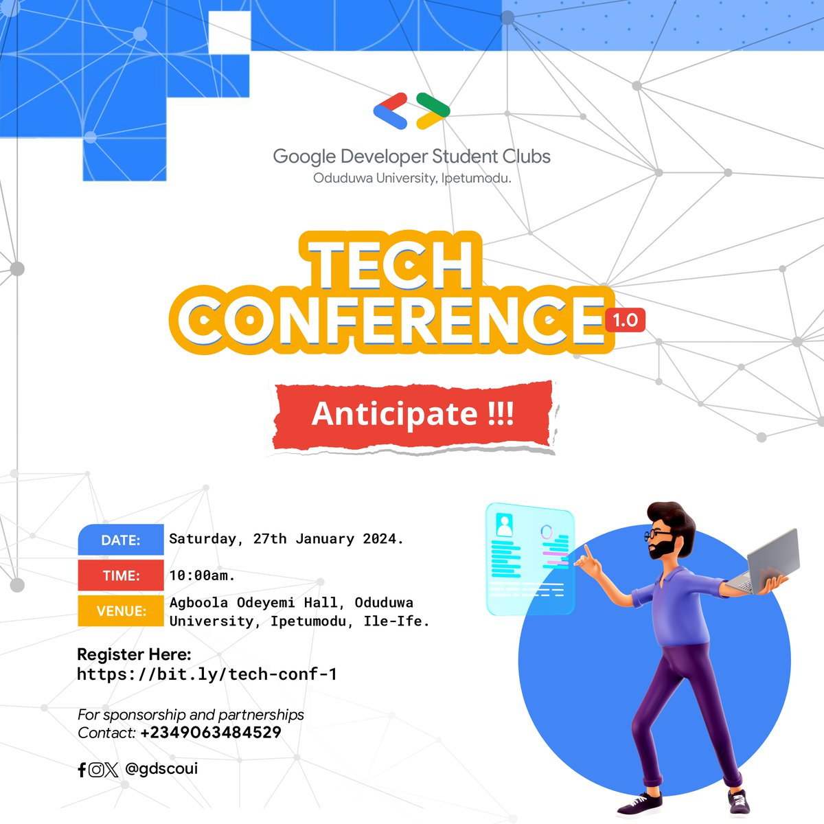 techwithsam_'s tweet image. I'm excited to share with you an interesting conference that would elevate your tech journey.
Tech Conference 1.0 is the first edition tech event at Oduduwa University, Ipetumodu 🤗
Register Now: bit.ly/tech-conf-1
#techConf1 @GDSCOUI #DeveloperStudentClubs #gdscoui