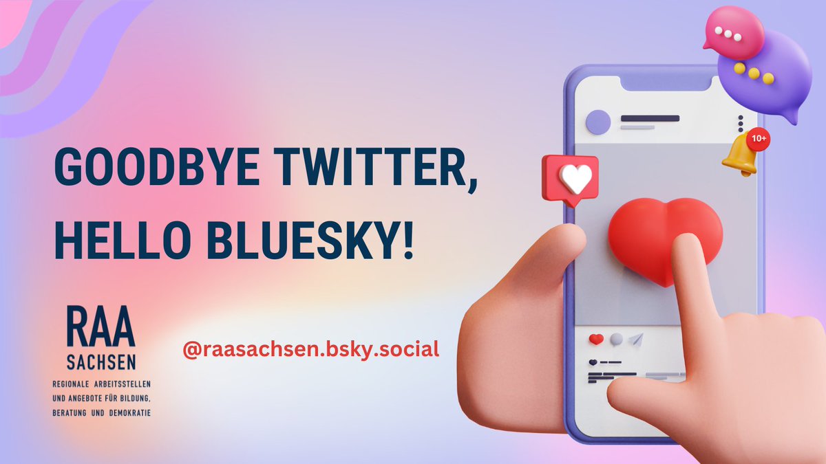 Wir verabschieden uns zu Beginn des neuen Jahres von der Social Media Plattform Twitter und sind ab jetzt auf #Bluesky zu finden.

Folgt uns gern auch dort....oder auf einem unserer anderen Kanäle wie hier auf Facebook, Mastodon oder Instagram ;)

#GoodbyeTwitter #HelloBluesky