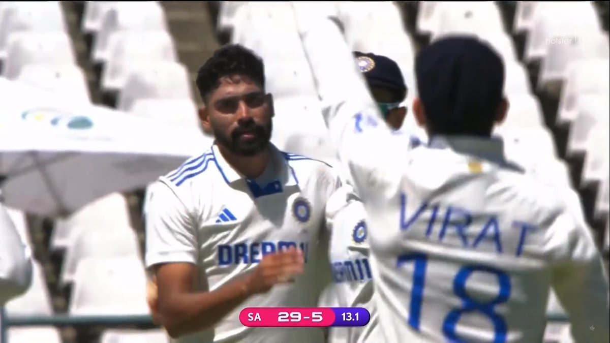 floating_heart8's tweet image. Muhammad Siraj Strikes 6 wicket haul in first session of test match.

OUT! EDGED AND GONE! Yes, you are reading the scoreboard right! It is 45/7

#INDvsSA 
#Secondtest