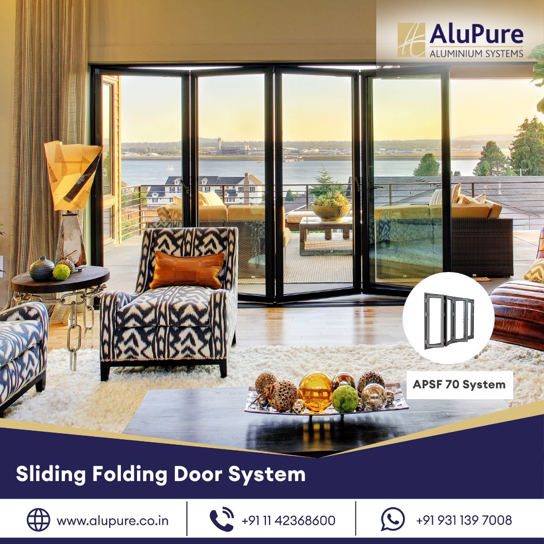 Elegance, Wider Opening, Space Saving, and Sturdy, are a few of the advantages of the uniquely designed AluPure modern Sliding Folding Door System. For more information, please visit alupure.co.in/product-catego… #slidingfoldingdoor #aluminiumdoors #aluminiumdoorsandwindows #AluPure