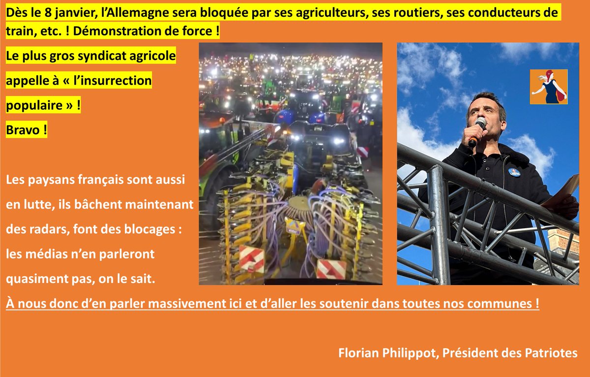FrancoisDESCAM7's tweet photo. #InsurrectionPopulaire !✊✊✊
Total #SoutienAuxAgriculteurs !✊✊✊
Ensemble, nous nous affranchirons des traités mortifères de libre-échange-UE qui veulent briser notre avenir !
#2024RésistanceTotale !
#RejoignezLaRésistance !
#RejoignezLesJustes !
👉https://t.co/15BnDG1TEo✊ https://t.co/Pv5n3kt1ur
