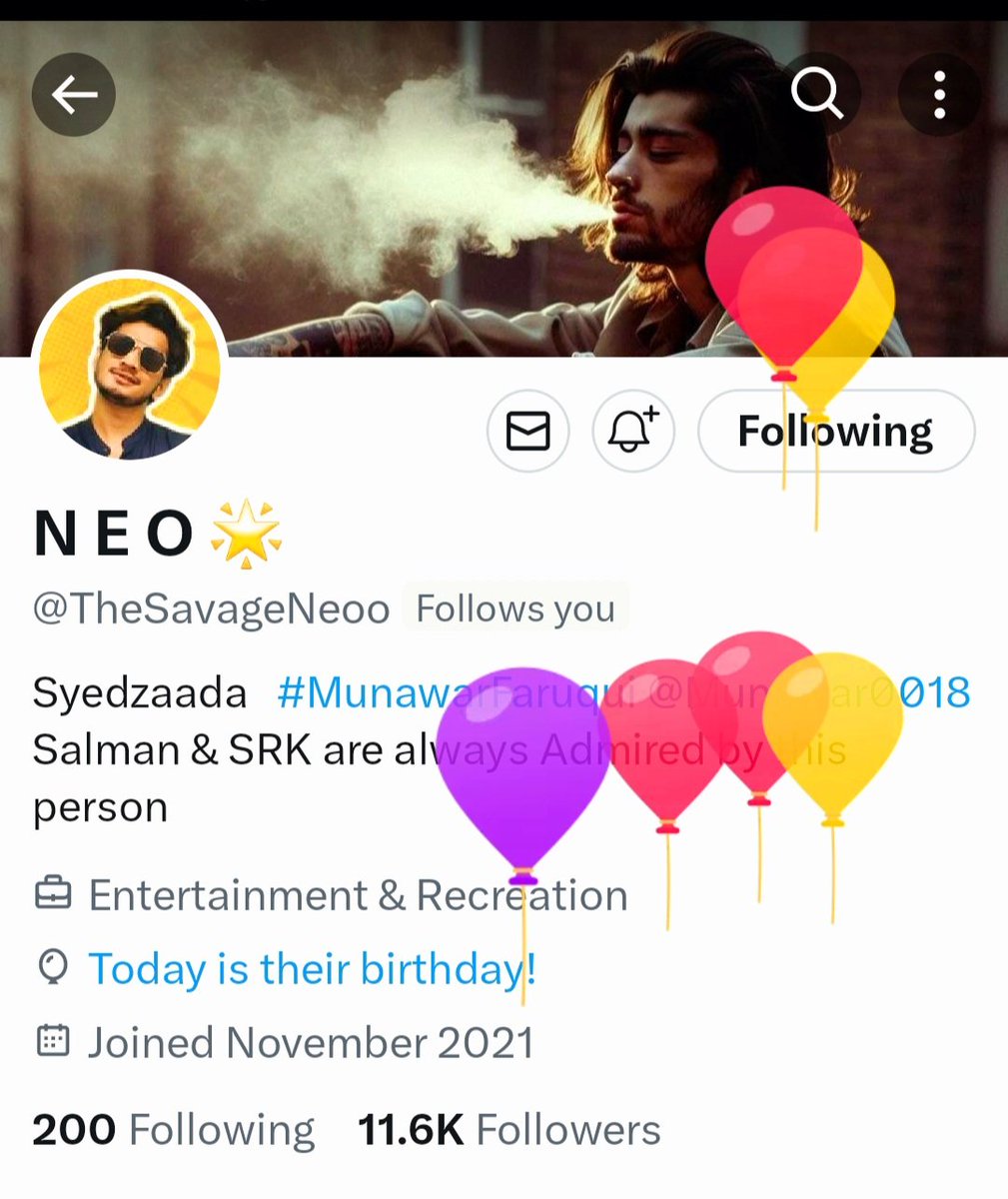 Team_Munawar_As's tweet photo. Wish You Many Many Happy Returns Of The Day @TheSavageNeoo Bhai ๐๐๐ฅณ๐ฅณ
Allah Bless You With Happiness,Prosperity And Shower You With Success.Ameen ๐ซ๐ซ๐คฒ๐คฒ
#HBDNEO
#MunawarFaruqui๐ต https://t.co/3s1hwEPIvx