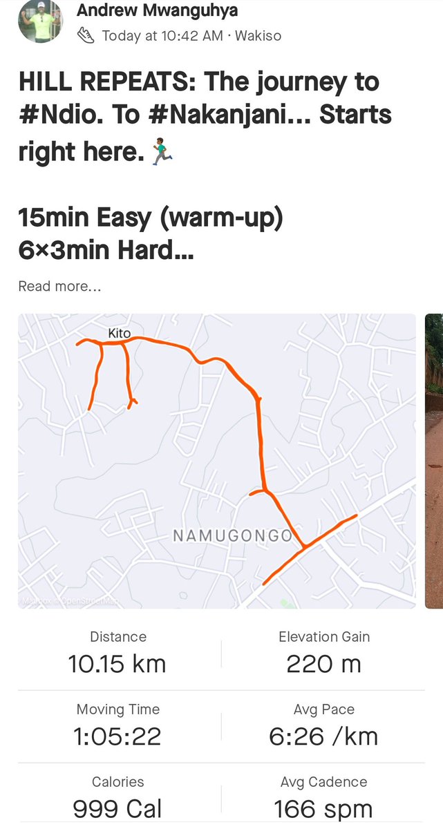 TheLoveDre's tweet photo. HILL REPEATS: The journey to #Ndio. To #Nakanjani... Starts right here.🏃🏾♂️
15min Easy (warm-up)
6x3min Hard
3min Easy
15min Easy (warm-down) https://t.co/wVsNPbS4Wh
