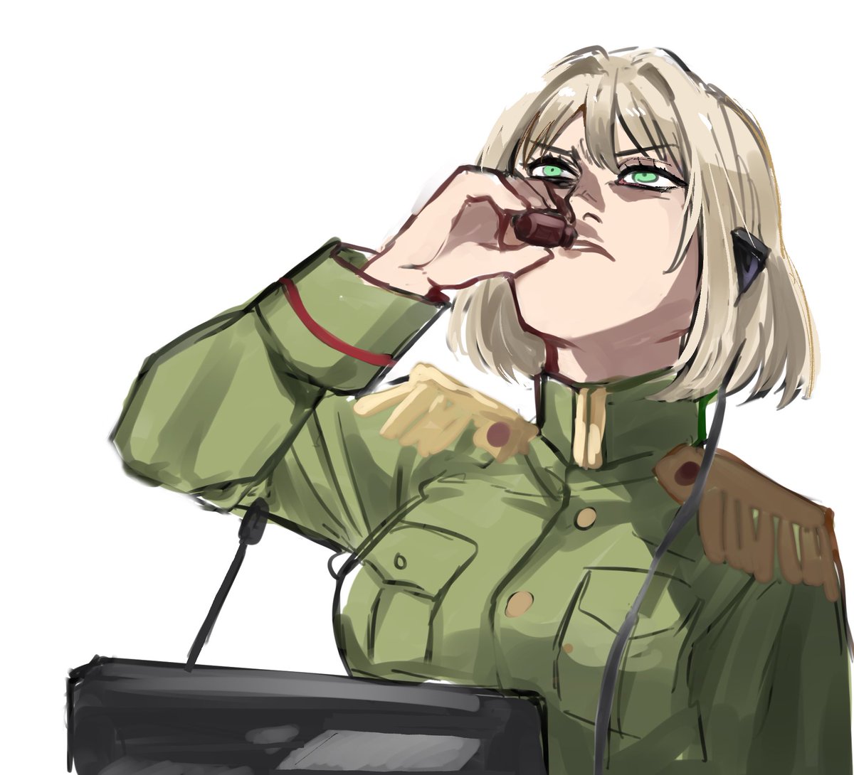 1girl solo uniform military uniform blonde hair military green eyes  illustration images