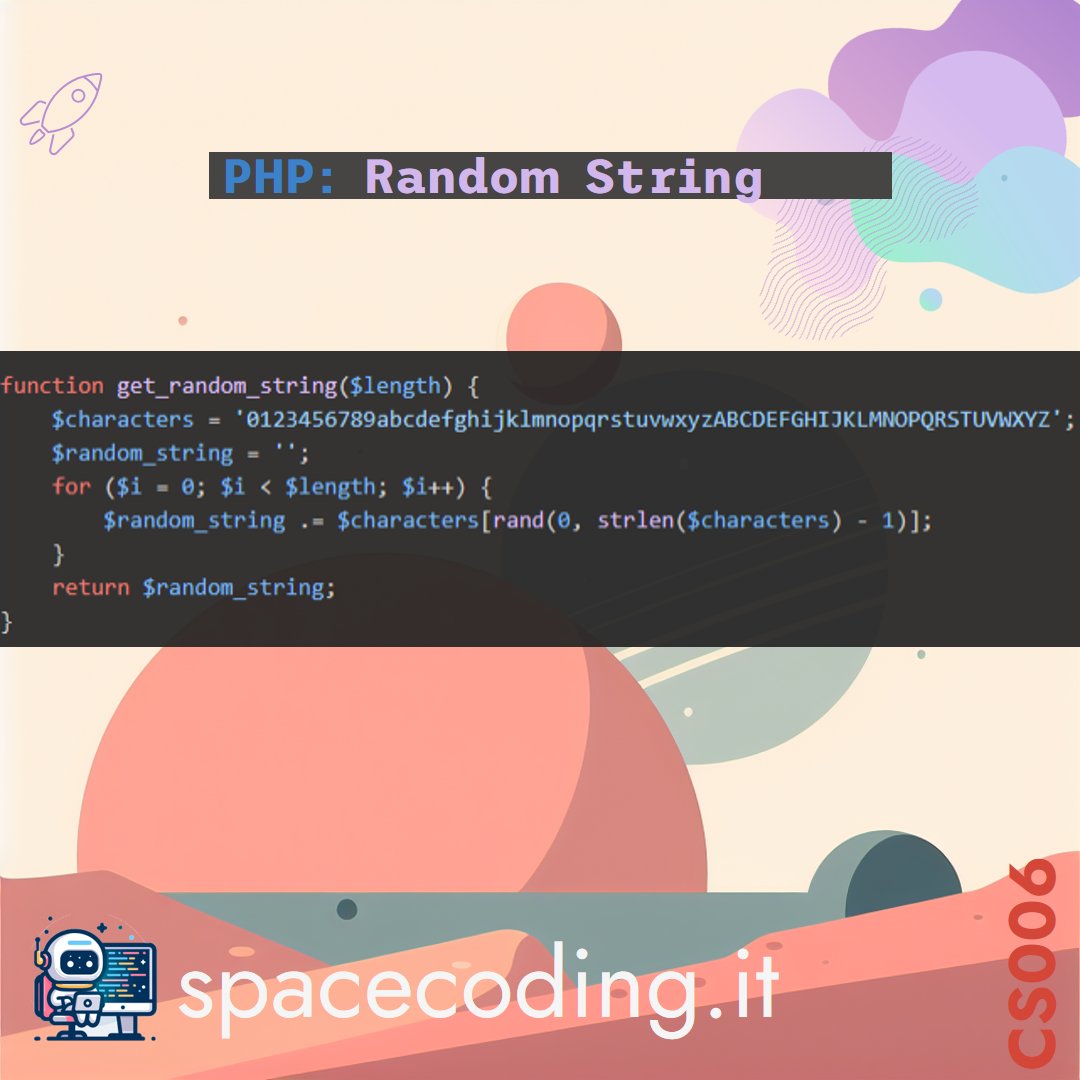 SpaceCodingX's tweet image. Ecco uno snippet di codice PHP che potrebbe esserti utile! Questa funzione restituisce una stringa casuale di lunghezza specificata. #PHP #codice #programmazione
