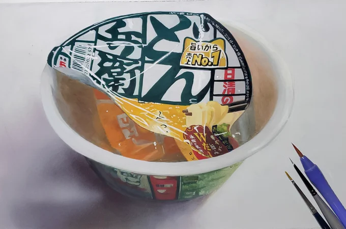 昨年末から飯以外のモチーフを描きながら、いかに楽をしながらもっと飯画を美味しそうにリアルに見せれる描き方はないかを研究中。 研究モチーフは次でラスト。 金魚、人間、どん兵衛、初日の出と来たら、最後は… 何でしょう?お楽しみに #イラスト #art #ポスターカラー #絵描きさんと繫がりたい