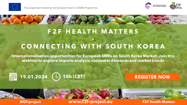 European Cluster Collaboration Platform (ECCP) (@clusters_eu) on Twitter photo Join the <a href="/f2f_project/">F2F Health Matters</a> on 🗓️ Friday 19 January 2024 for an informative webinar on the South Korean market in the food industry. 🇰🇷 🍎
Main topics:
✔️ Imports analysis
✔️ Consumer demand analysis
✔️ Market trends
Register now via the #ECCP! ⤵️
clustercollaboration.eu/content/virtua… Join the <a href="/f2f_project/">F2F Health Matters</a> on 🗓️ Friday 19 January 2024 for an informative webinar on the South Korean market in the food industry. 🇰🇷 🍎
Main topics:
✔️ Imports analysis
✔️ Consumer demand analysis
✔️ Market trends
Register now via the #ECCP! ⤵️
clustercollaboration.eu/content/virtua…