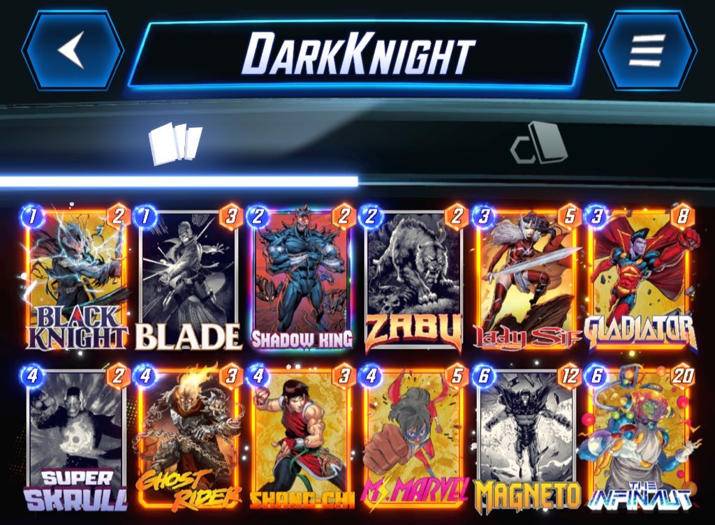 6ixSational's tweet photo. Such a frustrating climb to infinite. But it’s done #MarvelSnap Did it all with My updated brew from last season. Great starting rank too 😏 https://t.co/3mxI2qaDI4