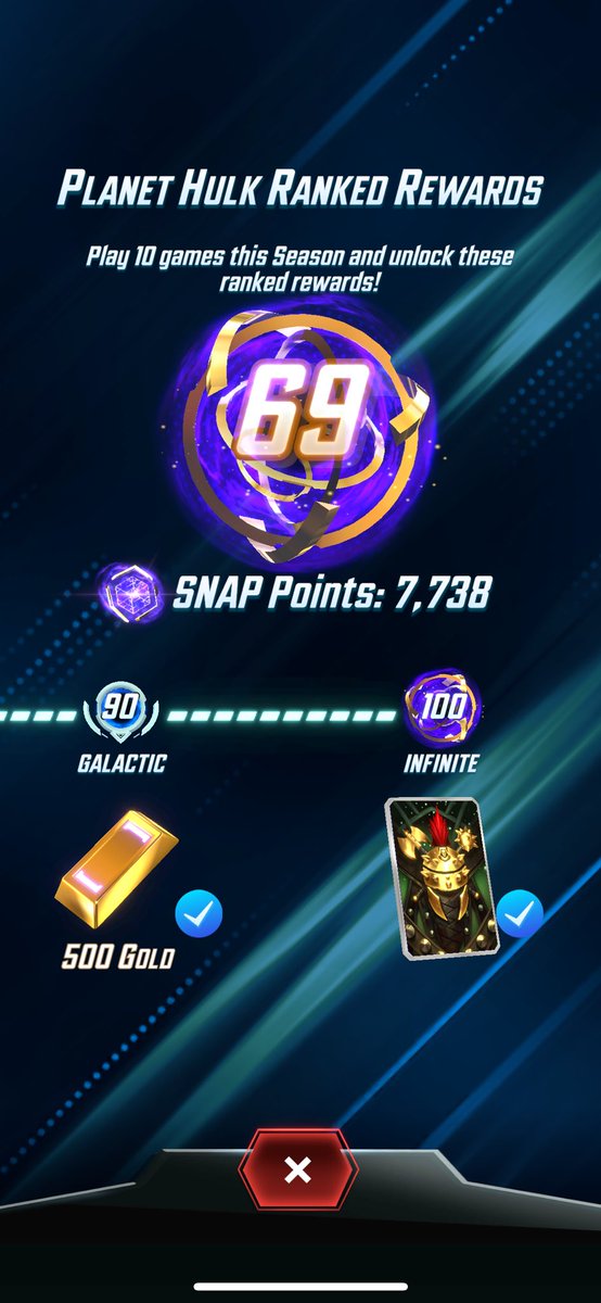 Such a frustrating climb to infinite. But it’s done #MarvelSnap Did it all with My updated brew from last season. Great starting rank too 😏