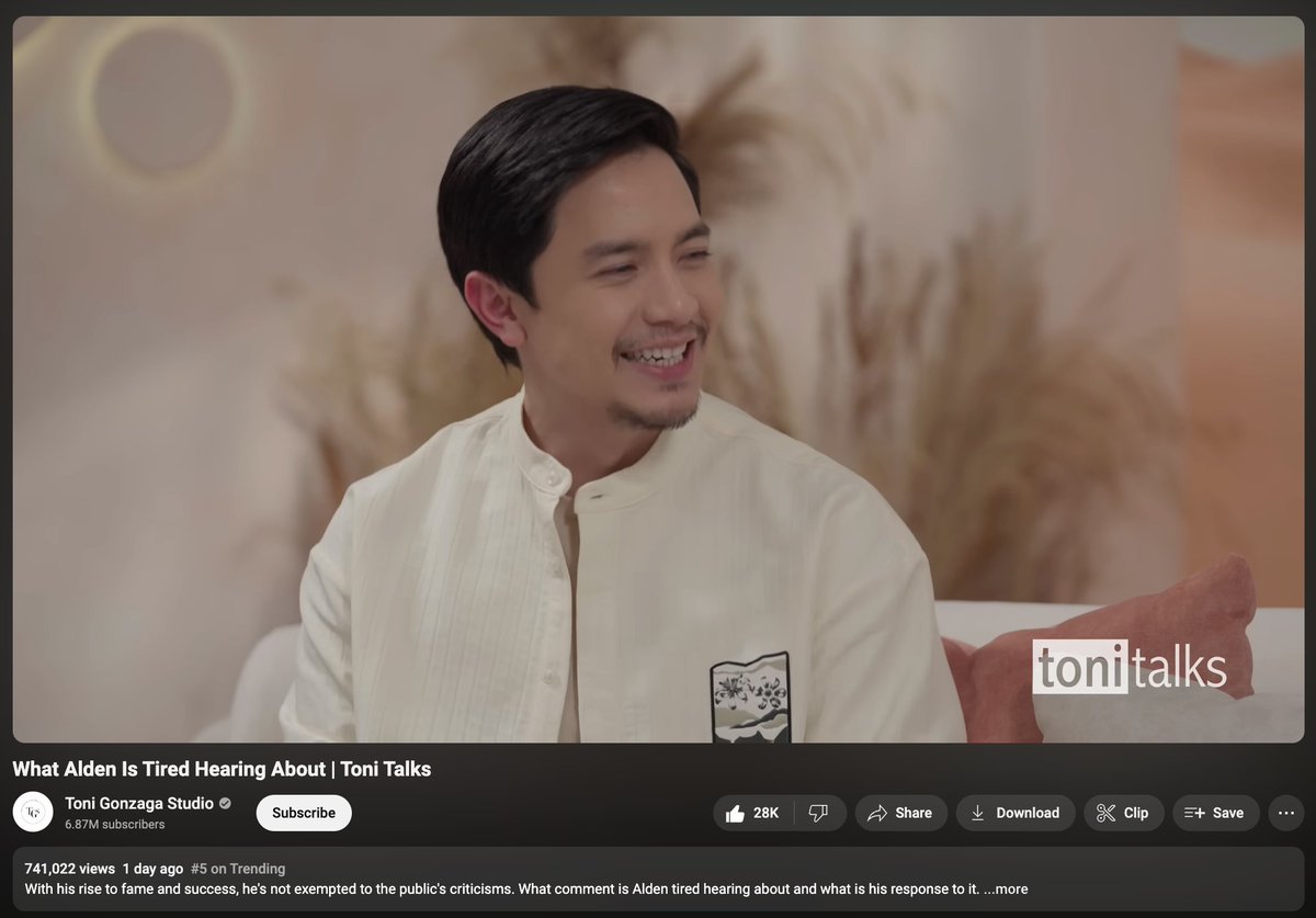 AldenTrendsOFC's tweet photo. WOOOOW!!! 😱

ALDEN RICHARDS on Toni Talks is now at NUMBER 5 on the YouTube TRENDING VIDEOS!

https://t.co/AN2uV7K1nu

ALDEN's take on different topics about life, love, dreams, people and things that MATTER, his purpose and his reason why he can honestly say --
"I'm perfectly happy" 😏
[just look at those smiling eyes]

A definite MUST-WATCH! 🥰

@aldenrichards02 
#ALD3N2infinity
#ALDENRichards
ALDEN2024 andBeyond