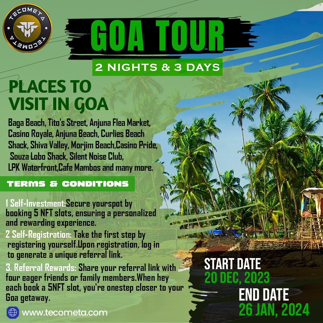 'Dreaming of the ultimate Goan escape? 🌊 Enter our Goa Tour Competition for a chance to turn your wanderlust into reality! 🏖️✈️' #GoaGetawayContest #WanderlustDreams #ExploreTheWorld #AdventureAwaits #DiscoverMore #Crypto #เบียร์thevoice #PercyJackson #Japan #Adani #Hindenburg