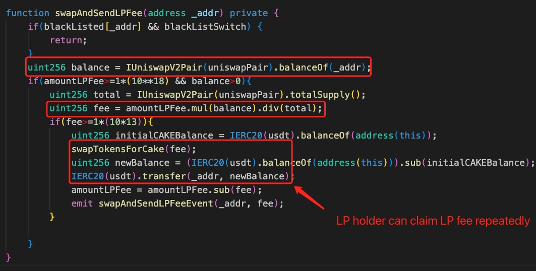 MetaSec_xyz's tweet photo. 🚨🚨🚨The #MIC token has a vulnerability that allows the LP holder to claim  LP fees repeatly. One exploit tx: https://t.co/M9z0INMawJ https://t.co/ZoTyv4CglF