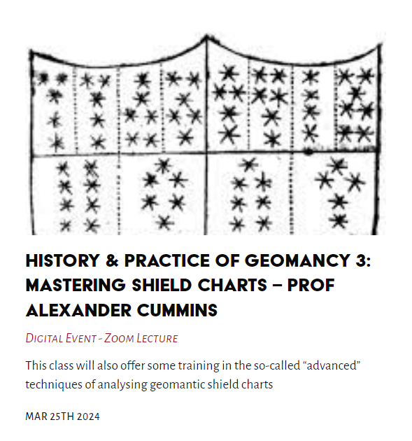 Tonight's Lecture -History & Practice of Geomancy 3: Mastering Shield Charts - Prof Alexander Cummins #Geomancy #shieldcharts #AlexanderCummins @TheLastTuesdayS thelasttuesdaysociety.org/event/history-…
