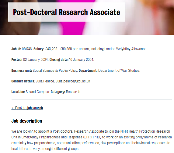 Looking to kick off the new year with a new role? Interested in supporting more equitable outcomes in preparing for and responding to public health emergencies? Come work with me and the @EPR_HPRU team @KingsCollegeLon. Full details here: kcl.ac.uk/jobs/081746-po…