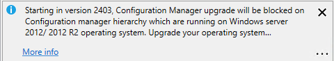 zvensch's tweet photo. #ConfigMgr Folks ICYMI: CM2403 Update will be blocked if your Site Servers still running on Server 2012/ R2. #SCCM https://t.co/ht5A4UOfNn https://t.co/Ergr1ZANG0