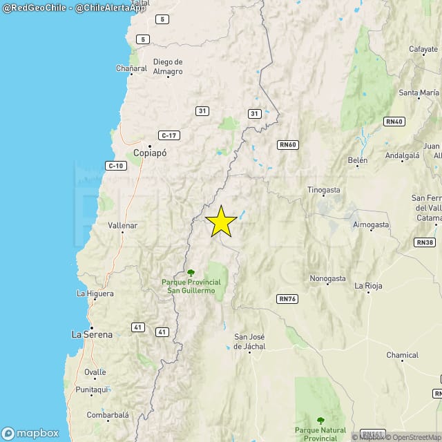 RedGeoChile's tweet photo. REVISADO ⚠️ | Sismo de magnitud 5.5 (Mw) ocurrió a las 05:04:03 horas de hoy, miércoles 03 de enero del 2024, a 131 km al este de #AltodelCarmen (epicentro en territorio argentino 🇦🇷), a una profundidad de 159 kilómetros (Fuente: #CSN). https://t.co/QMFlG2CzQ0