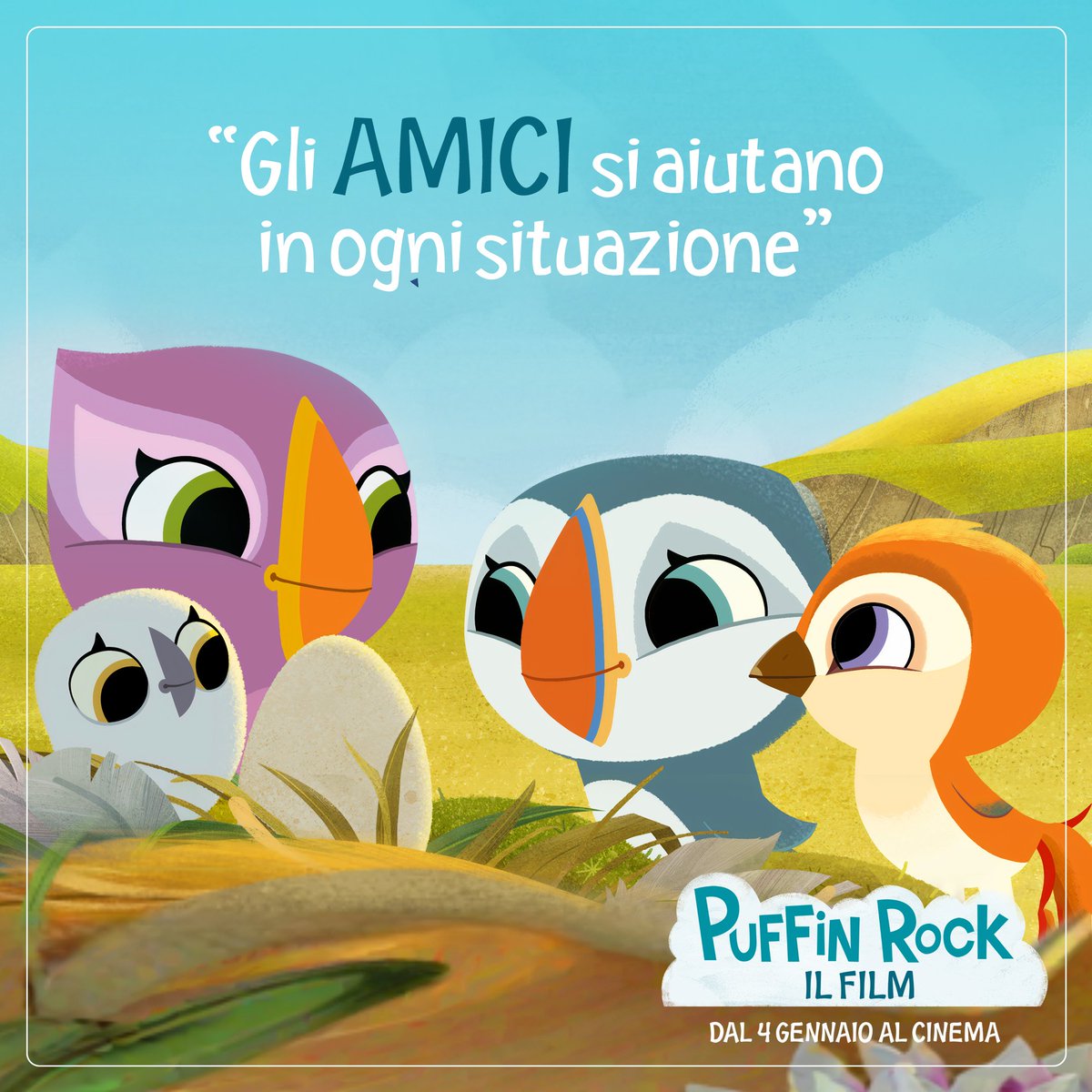 Oona e Baba fanno amicizia con gli ultimi arrivati a Puffin Rock, i fratellini Isabelle e Phoenix e scoprono che con un amico al proprio fianco ogni impresa è possibile!
I più piccoli verranno travolti dalla tenerezza e dai colori di #PuffinRock - Il Film, dal 4 gennaio al cinema